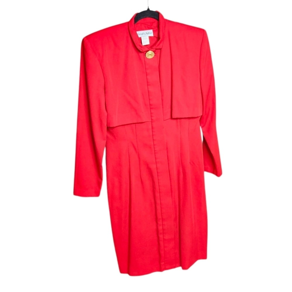 Vintage Jennifer Jeffries Red Power Dress Structured Sheeth Faux Bolero sz 4